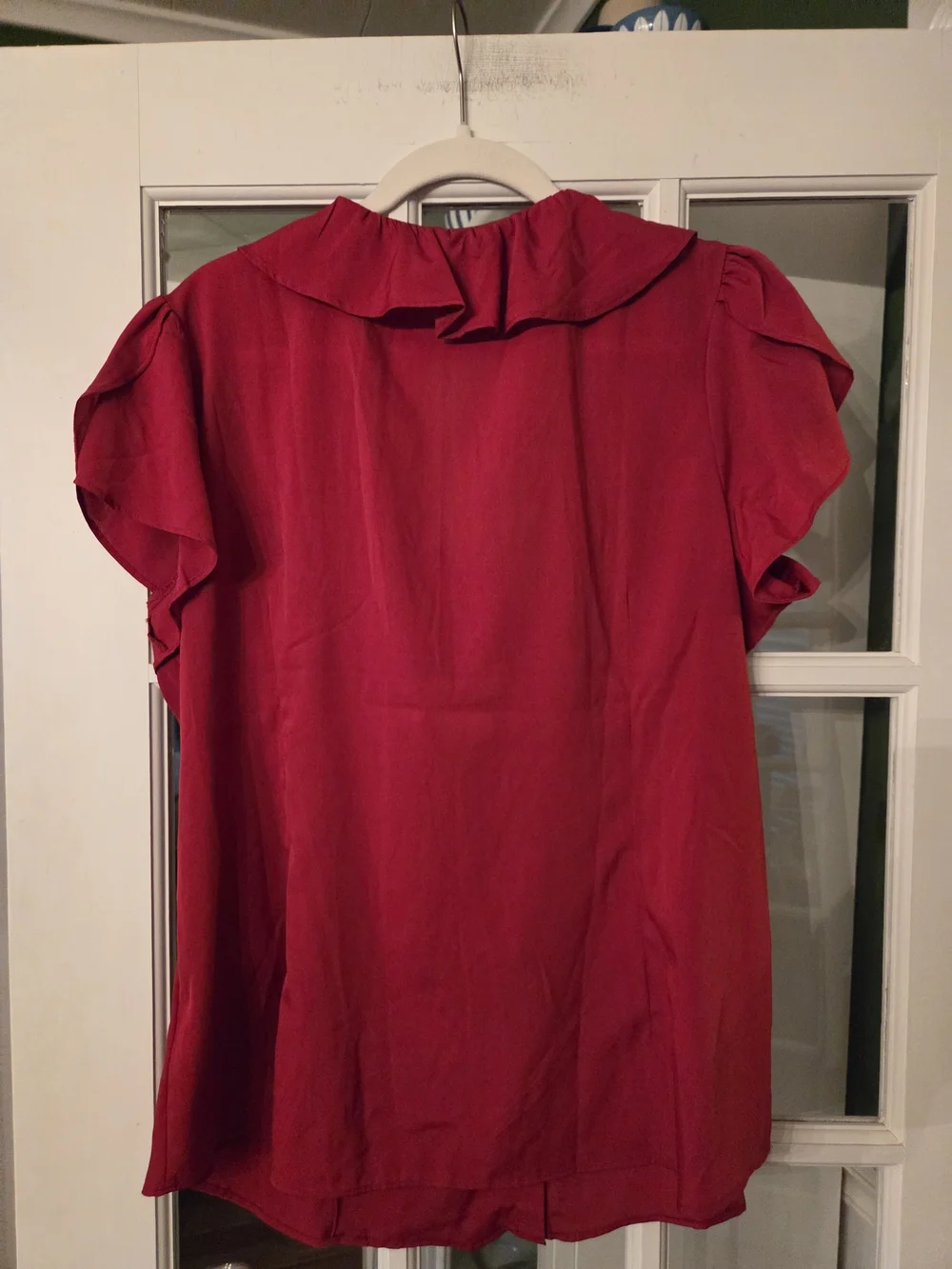 Banana Republic Red Ruffle V-Neck Short Sleeve Blouse - Size XL